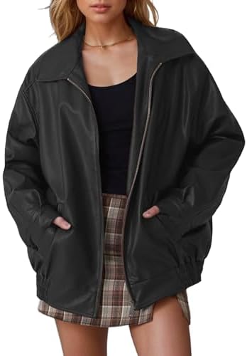 Leather Jacket Women Oversized Faux Motorcycle Bomber Jackets Fall Fashion Outfits 2024 Winter Clothes with Pocket