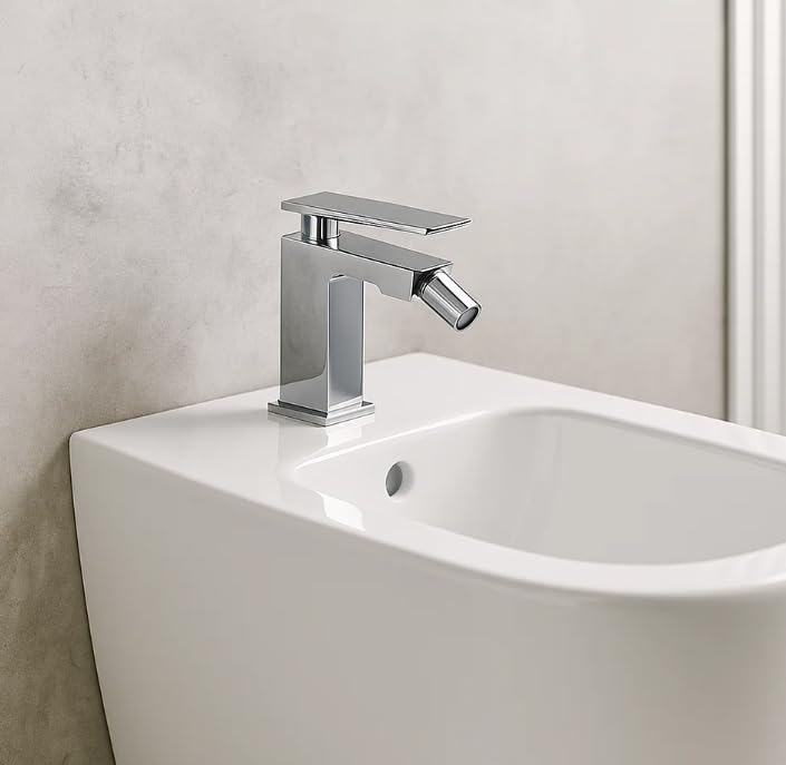Grifo Monomando IMEX PISA para Bidé Moderno Cuadrado – Acabado Cromado Brillante, Caño Orientable, 130 mm de Altura – Fácil Instalación, Diseño Minimalista