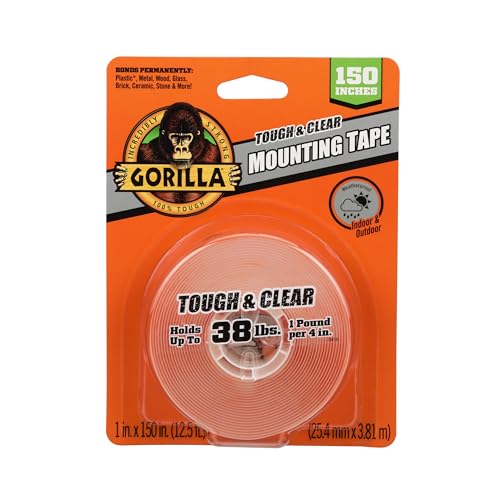 Gorilla Tough & Clear Double Sided Adhesive Mounting Tape, Extra Large, 25.4mm x 3.81m, Clear, (Pack of 1), GG104486