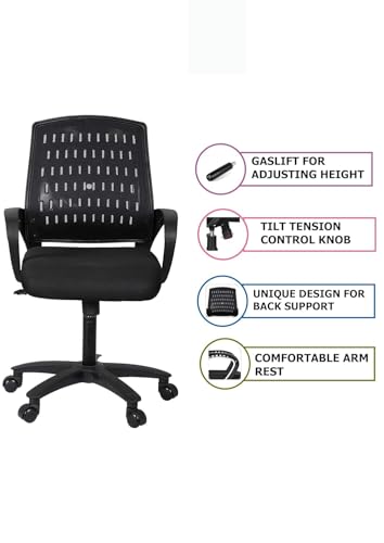 Image of Ergonomic Office Chair, Mesh Back, Black, Rolling Wheels, Adjustable Height