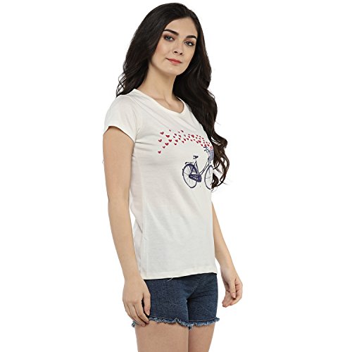 Image of Modeve Women Printed Cotton Blend Half Sleeve Round Neck T-Shirt for Summer