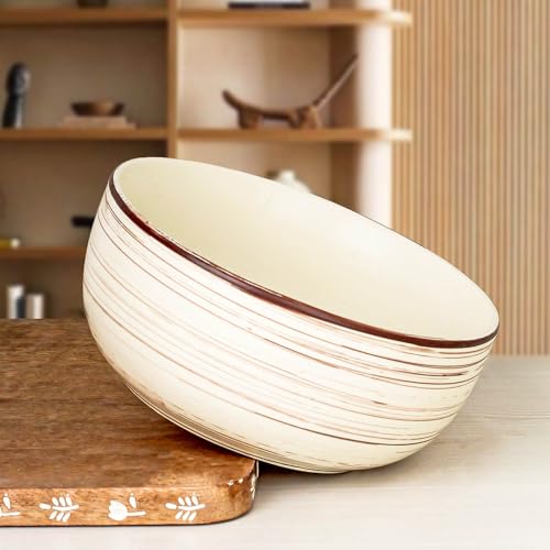 Image of The Earth Store Brown Spiral Ceramic Bowl 1500 ML, Set of 1 | Versatile Bowl for Serving, Mixing, Snacks, Dal, and More Perfect for Gifting & Daily Use