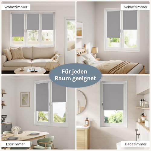WOLTU Verdunkelungsrollo Thermorollo ohne Bohren 90x120 cm, Grau – Ansicht 7