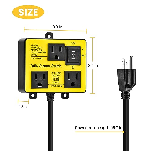 Image of Automatic Vacuum Switch, Ortis Vacuum Switch for More Power Tools, Delay Vacuum On /Off to Prevent Circuit Overload and Tripping, Keep Your Workplace Cleaner, Better for Your Lung