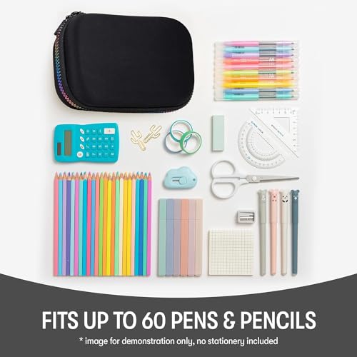 Image of ZIPIT Black & Rainbow Pencil Box for Girls, Cute Pencil Case for School, Large Capacity Stationery Organizer Box