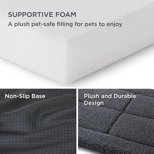 BEDSURE waschbar Hundematte Mittelgroße Hunde - 89x56 cm Hundekissen mittelgroße Hunde mit hochdichter Schaumstofffüllung, Sherpa-Plüsch waschbar Hundematratze, dunkelgrau