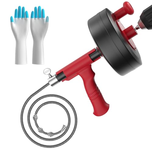 Drain Snake, 25ft Flexible Steel Drain Auger With Drill Adapter, Plumbing Unblocking Hand Auger, Manual Or Powered for Shower & Bathtub Clogs-No auto retract or feed