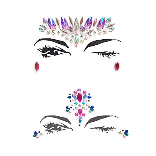 Lvjkes Brillantes Para la Cara,2 Piezas Cara de Gemas,Cristales cara Pegatinas Joyas Cara Gems Maquillaje Facial Joyas Cristales Cuerpo del Rhinestone Cover