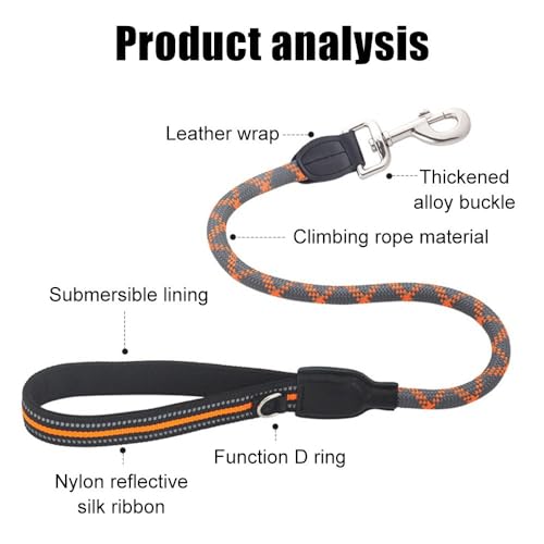 Short Dog Leash, Elastic Nylon Leads, Dog Training Lead Rope with Padded Handle & with Reflective Stitching for Small Medium Large Dogs - Image 4