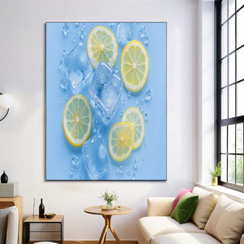 Tableau moderne poster mural impression sur affiche salon toile bleu clair citron 80x120