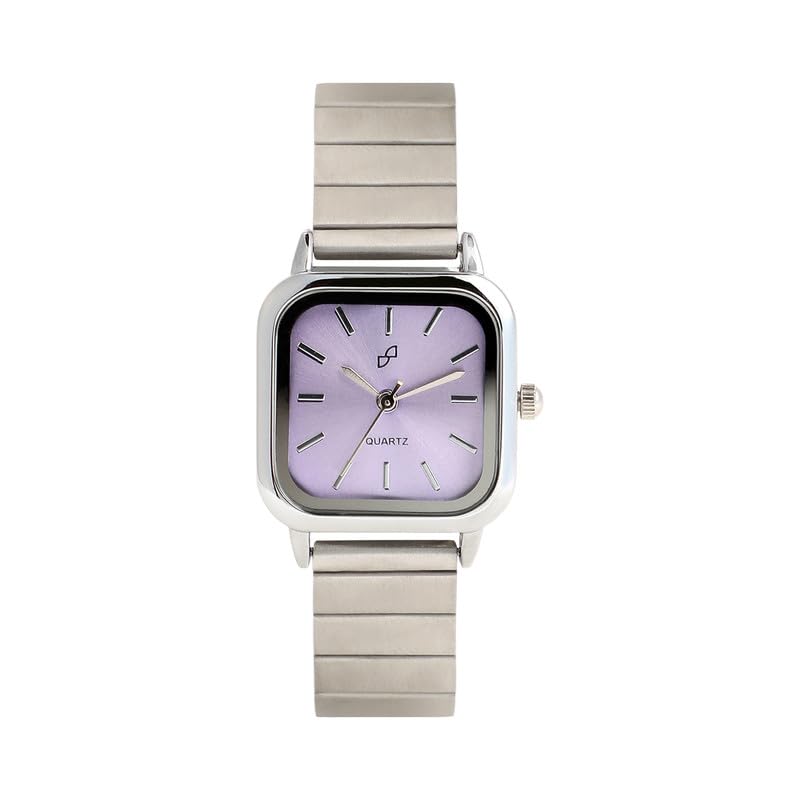 Women's The Downtown Chain Square Watch, Metallic Silver Stainless Steel Strap, Iris Purple Dial, One-Size, Foldover Closure, Quartz, Battery, Wrist Belt Watch for Female and Girls-image-25