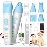 SUPRENT Dog Grooming Kit, 4 in 1 Quiet Pet Clippers for Grooming Supplies, Cordless Cat Paw Trimmer Dog Nail Grinder, Professional Long Hair Shaver Set for Cat Matted Hair and Small Dogs Blue