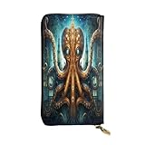 OIBNKCN Mysterious Magic Octopus Premium Ledergeldbörse mit Metall-Reißverschluss, mehrere Kartenfächer, Bargeldfächer, ideales Geschenk für Sie oder Ihn