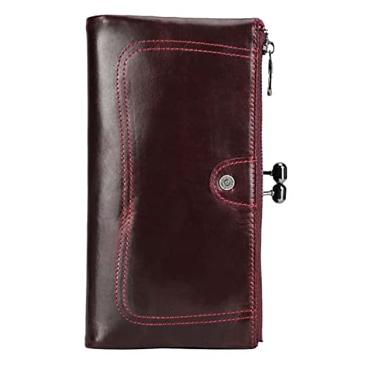 WYUYIWH Carteira grande dobrável feminina de couro para celular, bolsa de mão com bolso Kiss-Lock com bloqueio de RFID, vermelha, vermelho