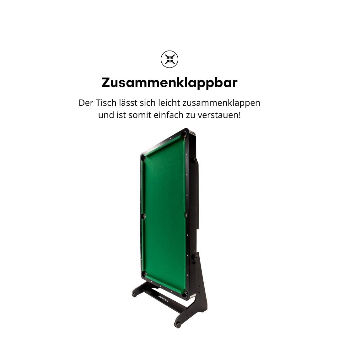 Pegasi Billardtisch 6ft Spider - Billardtisch 6ft - Tischbillard - Zusammenklappbar - Pool Table für Erwachsene - Indoor - Premium Qualität - Schwarz