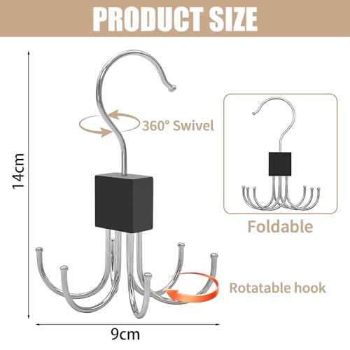 Image of 2pcs Belt Organiser for Wardrobe, 360 Degree Rotatable Multipurpose Hanger Organizer with 6 Hooks, Stainless Steel Wardrobe Organiser for Belt, Tank Top, Tie, Scarf, Hat and Purse