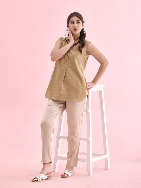Image of GO COLORS Women Mid Rise Polyester Shiny Pant