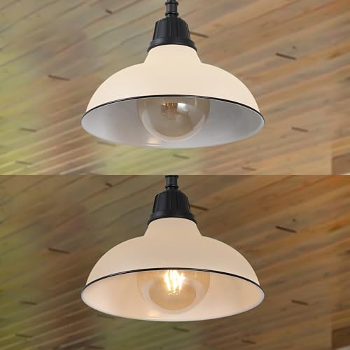 Image of JONATHAN Y Jasper 1-Light Farmhouse 12.25 inch Metal Pendant, Matte Almond | Indoor Outdoor Use, Rustic Vintage Dome Shade, Adjustable Height, Kitchen Island Porch Entryway, LED Bulb Included