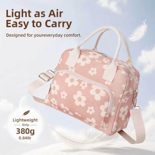 Image of LOVELYWIND Large Insulated Lunch Bag For Women,Pink Lunch Box 12L | Large Shoulder Strap Lunch Tote With Insulated Lining; Stylish Look For Work, School, Picnic, And Organized Meals.