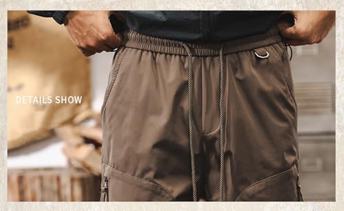 Men's Hiking Cargo Pants Drawstring Elastic Waist Casual Outdoor Sweatpants with Zipper Pockets3