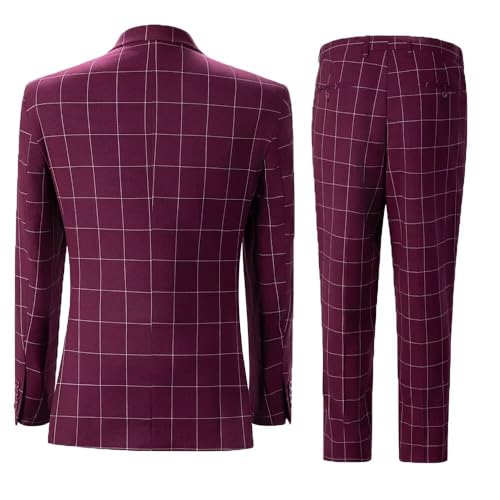 Men's Plaid 3 Pieces Suits Slim Fit Tuxedo Sets for Men Business Formal Wedding Groomsmen Solid Blazer Jacket Vest Pants Sets2