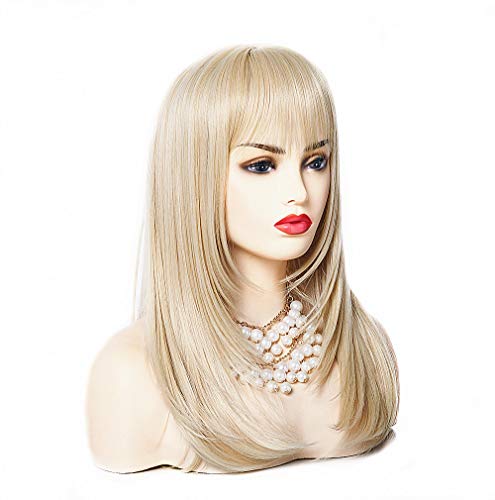 BESTUNG Peluca de 20 pulgadas larga recta Ombre para mujer, peluca sintética de pelo completo con flequillo flequillo para disfraz de cosplay o vida diaria (naranja) Cover