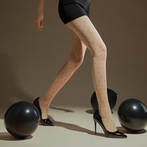 Image of Verdancy Women's Ultra Sheer Pantyhose Polka Dots Tights Patterned High Waist Stretchable Footed Plus Size Stockings