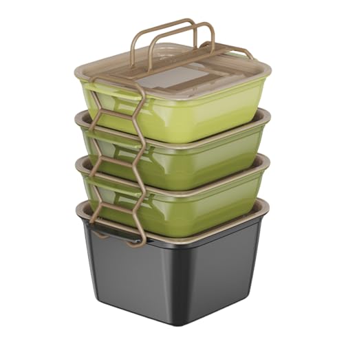 Doqeou | con Asa y Cuencos Apilables | Tapa Hermética Set de Recipientes Reutilizables para Picnic | para Preparar Comidas Sándwich Aderezo Salsa Alimentos