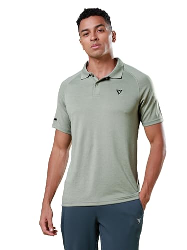 Image of TECHNOSPORT Men's 100% Polyester Slim Fit Self-Design Half Sleeve Polo T-Shirt with Double Cool, SPF50+ Properties for Gym, Workout 7 Regular Use