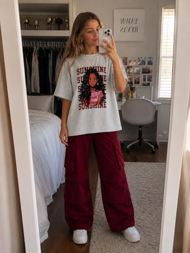 Image of Tween Girls Clothes Short Sleeve Graphic T-Shirt Top + Cargo Pants 2pcs Outfit Set, Size 7-15Years
