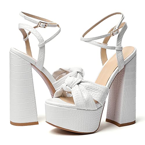 YODEKS Women's High Heels Sandals| Chunky Heel Platform Pumps| Peep Toe Ankle Strap Fashion Animal Print Summer Dress Shoes4