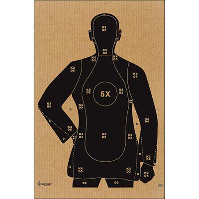 24 Pk, B-21X Full Size Police Training Silhouette with 5X-Ring Cardboard Target 35