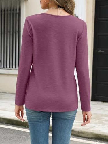 EasyGala Womens Deep V Neck Long Sleeve Shirts Pleated Dressy Casual Tops Sexy Loose Fit T Shirt Wine Red XX-Large — view 6