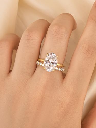 5 CT Oval Cut CZ Bridal Ring Set for Women, Sterling Silver 2-Piece Wedding Engagement Rings, 5A Grade Simulated Diamond, Stackable Promise Ring Set3