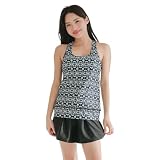 [RAVIR] 【ラヴィール】水着 レディース タンキニ 2点セット 上下セット 女性用水着 インパン エスニック柄 Lサイズ