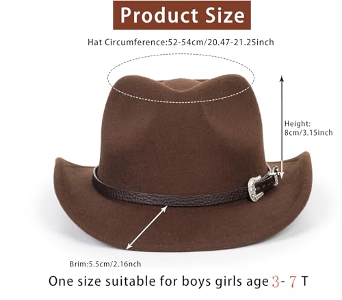 Western Cowboy Cowgirl Hat for Kids - Classic Boys Girls Felt Rodeo Fedora Hat with Belt Buckle (for Kids 4-10 Years)3