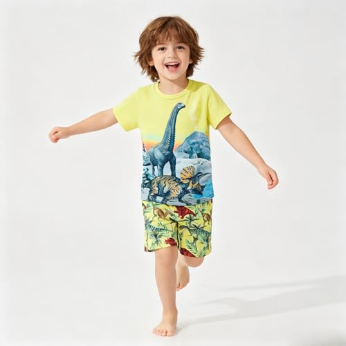 Image of Ayzozuy Boy Clothes Colorblock Top + Drawstring Waist Shorts 2 Pieces Kid Summer Outfits Set