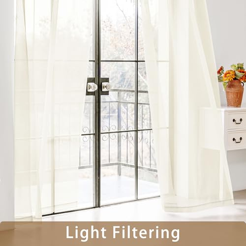 Image of Ivory Sheer Curtains 54 Inch Length, Privacy Semi Sheer Curtains for Dining Room Kitchen, Light Filtering Rod Pocket Voile Window Drapes 2 Panels Set, Each 42 inch W x 54 inch L