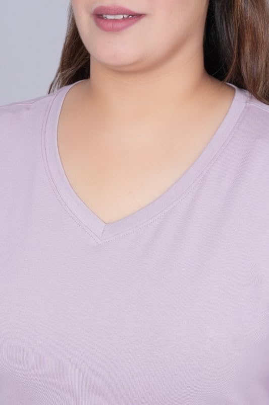 Image of Mlada V-Neck Cotton 3 /4th Sleeves Tshirt for Women | Stretchable Regualr Fit Solid Cotton Tshirts | Casual 3 /4th Sleeves Tshirts for Women Office Wear | Solid Round Neck Tshirt