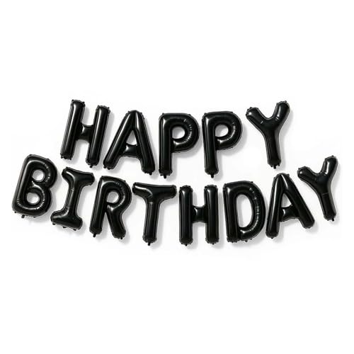 لافتة بالونات سوداء بعبارة «Happy Birthday» مقاس 16 انش، بالونات سوداء من الرقائق المعدنية، زينة عيد ميلاد سعيد قابلة لاعادة الاستخدام للرجال والنساء والبالغين، لوازم حفلات اعياد الميلاد