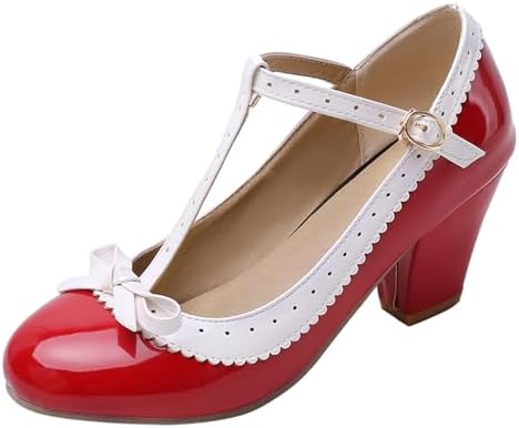 Mary Jane Salomés Talons Hauts Femme Bowknot Bout Rond Boucle Classique - Tailles 33-46