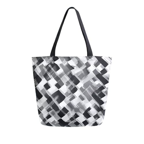 Extra Large Shoulder Tote Bag for Beach Travel Weekender Gym Black White Checked Pattern Reusable Grocery Canvas Shopping Bag2