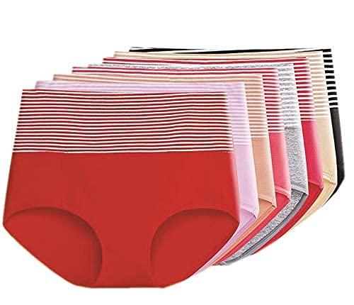 sewneed High Waist Cotton Blend Panty for Women, Breathable Comfortable Brief Underwear, Solid Pattern, 95% Combed Cotton 5% Spandex, 2 Count-picture-30