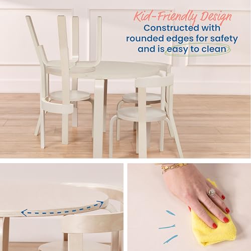 Image of ECR4Kids Bentwood Table and Curved Back Chair Set, Kids Furniture, White Wash, 5-Piece