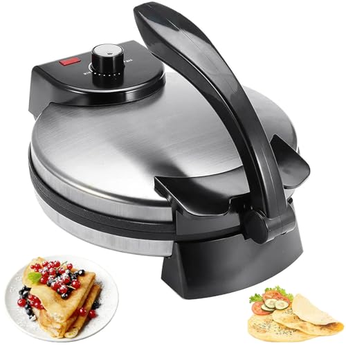 Roti Maker - Máquina eléctrica para hacer roti con bandeja antiadherente, temperatura ajustable y calefacción de doble cara para chapati, panqueques, crepes, pizza, pita