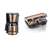 Bestron Kaffeemaschine mit Thermokanne, 8 Tassen, 900 W, Edelstahl in Kupfer -Optik & ASM90XLCO XL Sandwichmaker, Antihaftbeschichteter Toaster für 2 Sandwiches, 900 Watt, Schwarz/Kupfer, Metal