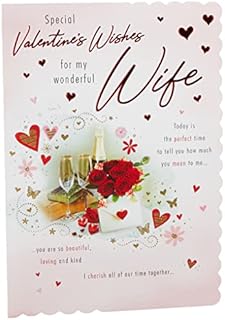PG for My Wonderful Wife Champagne & Roses Design Valentines Day Card Lovely Verse,White,9 x 6 inches