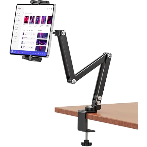 iPad uchwyt na stół, tablet z obrotowym o 360° ramieniem aluminiowym i regulowanym zaciskiem, uchwyt na tablet iPad Pro Air Mini 4,7''-13,5\