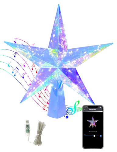 Innonly Christmas Tree Star 50LEDs, 11.5'' Smart Lighted Tree Topper Christmas Tree Decorations, 18 Modes, Bluetooth App Control with Timer, Star Tree Topper LED Christmas Lights Indoor Outdoor