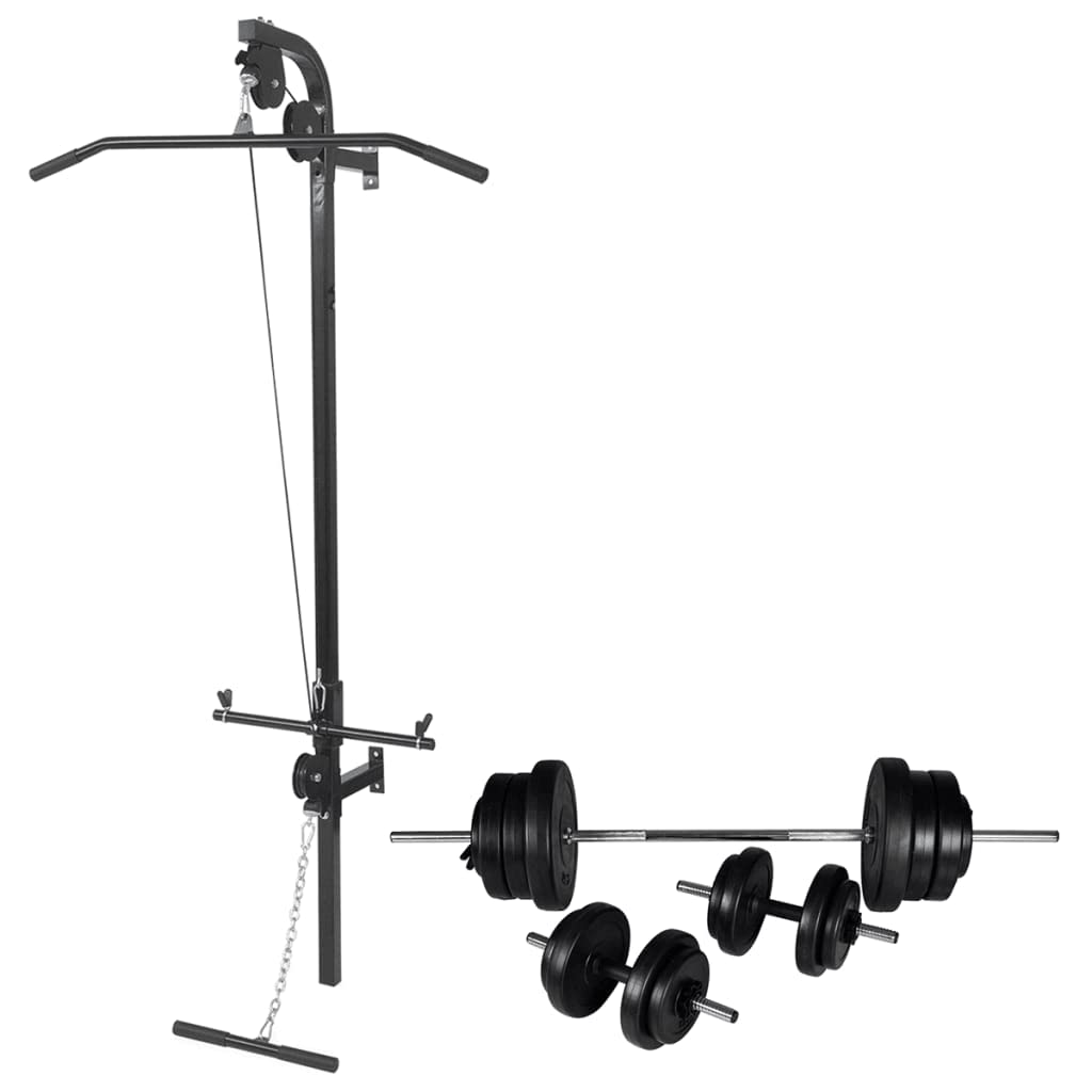 Estación de fitness para montaje en pared, estación de fuerza con cable, juego de mancuernas de 60,5 kg, torre de arrastre de acero para construcción muscular en casa